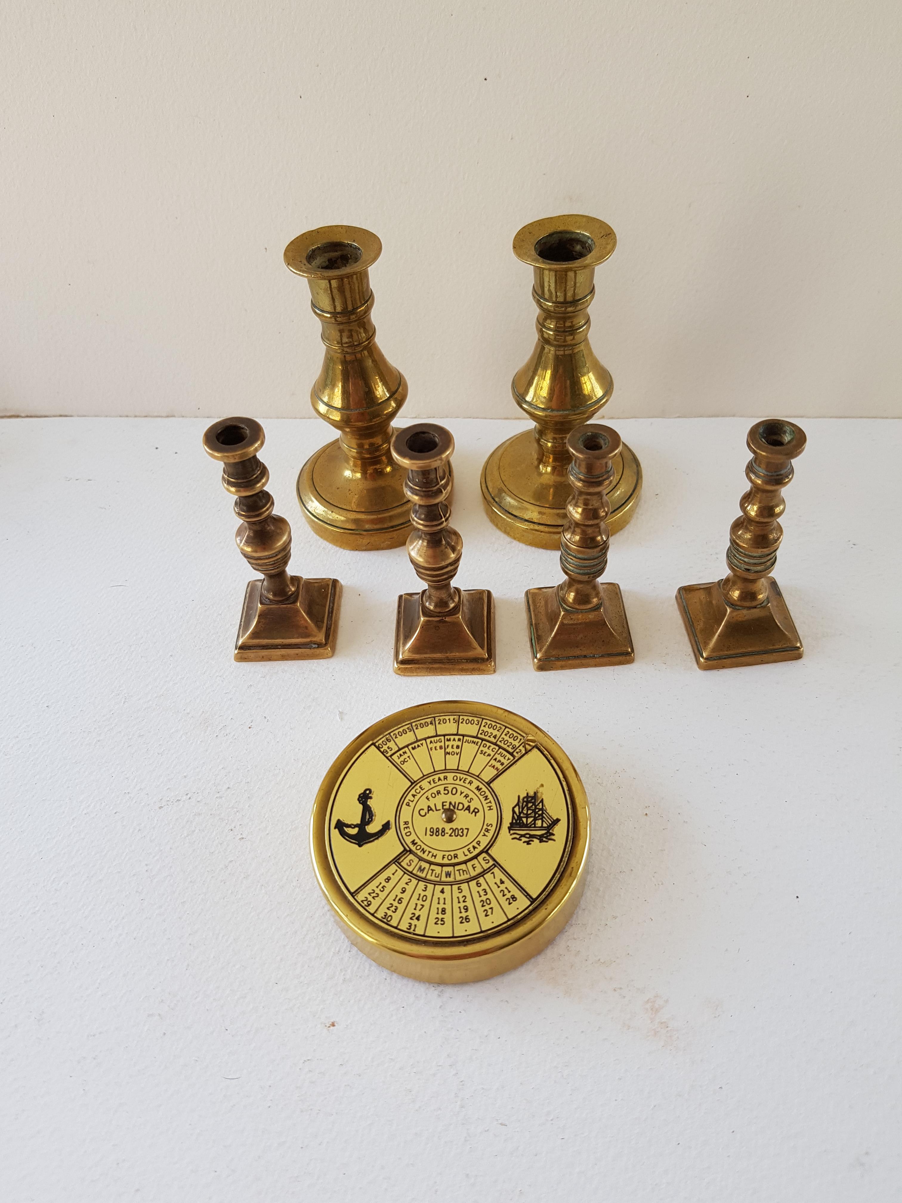 Brass Small Candle Holders And Calendar