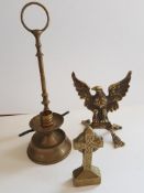 Vintage Brass Collectables, Eagle, Celtic Cross & Candle Holder