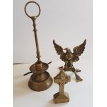 Vintage Brass Collectables, Eagle, Celtic Cross & Candle Holder