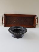 Carved Wooden Tray And Bowl.