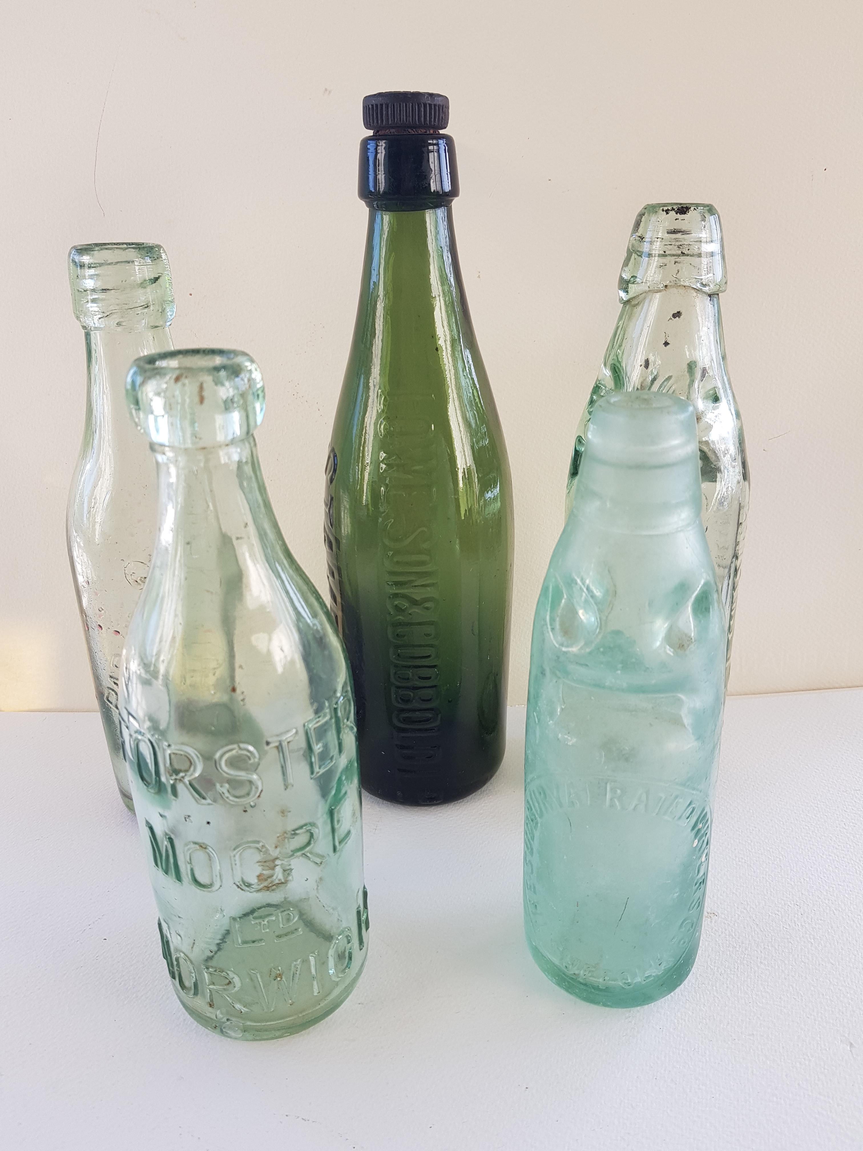 5 Vintage Green Bottles