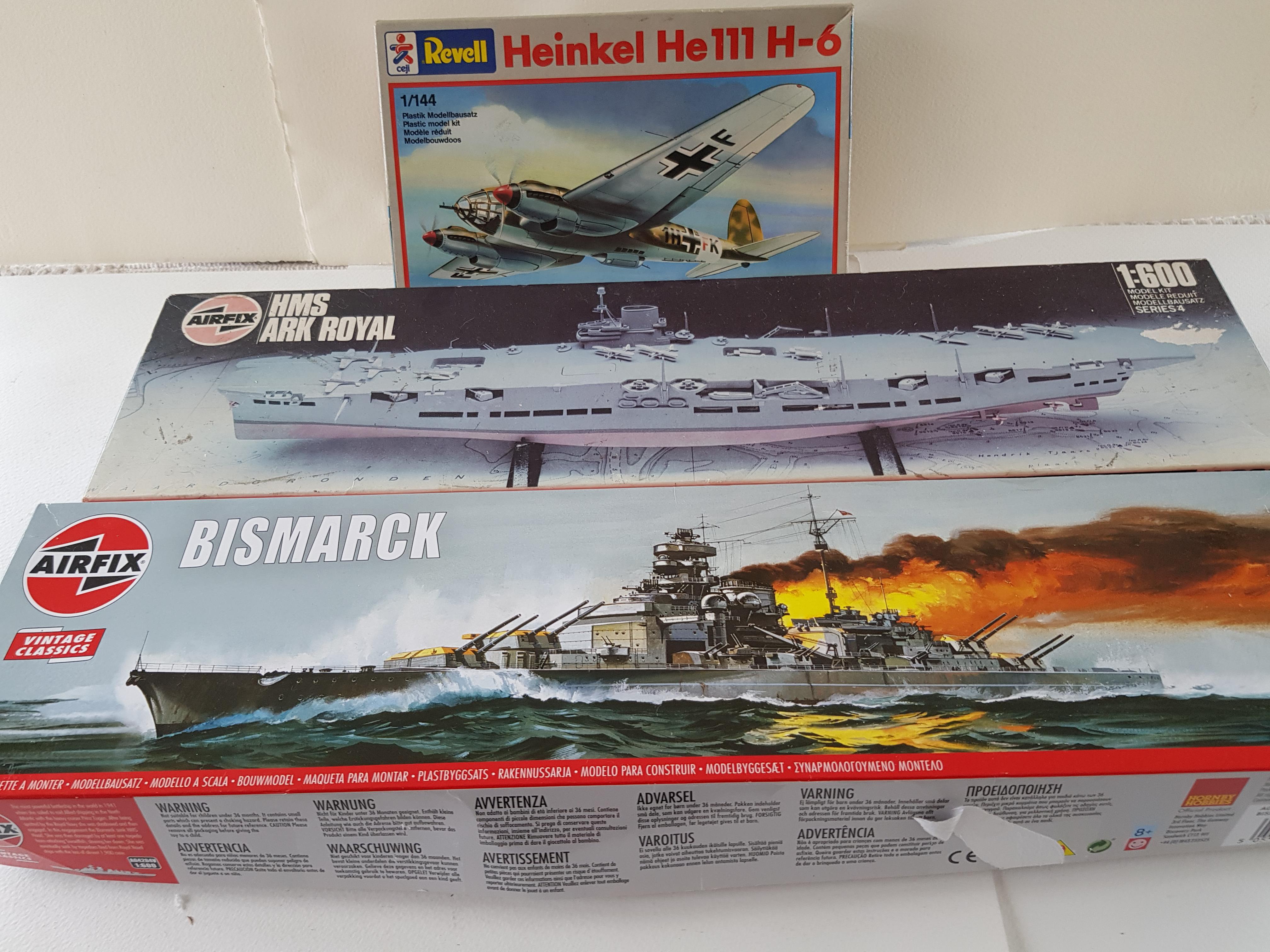 Airfix Ark Royal /Bismarck And Heinkel Plane