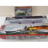 Airfix Ark Royal /Bismarck And Heinkel Plane