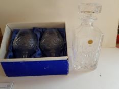 Cut Glass Italian Decanter With 2 Cut Glass Brandy Glasses