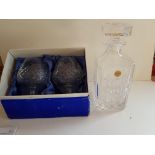 Cut Glass Italian Decanter With 2 Cut Glass Brandy Glasses