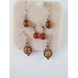 Amber and Silver Earrings