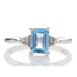 9ct White Gold Diamond And Blue Topaz Ring 0.03 Carats