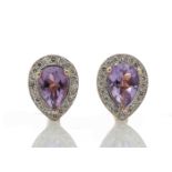 9ct Rose Gold Amethyst Diamond Earring 0.20 Carats