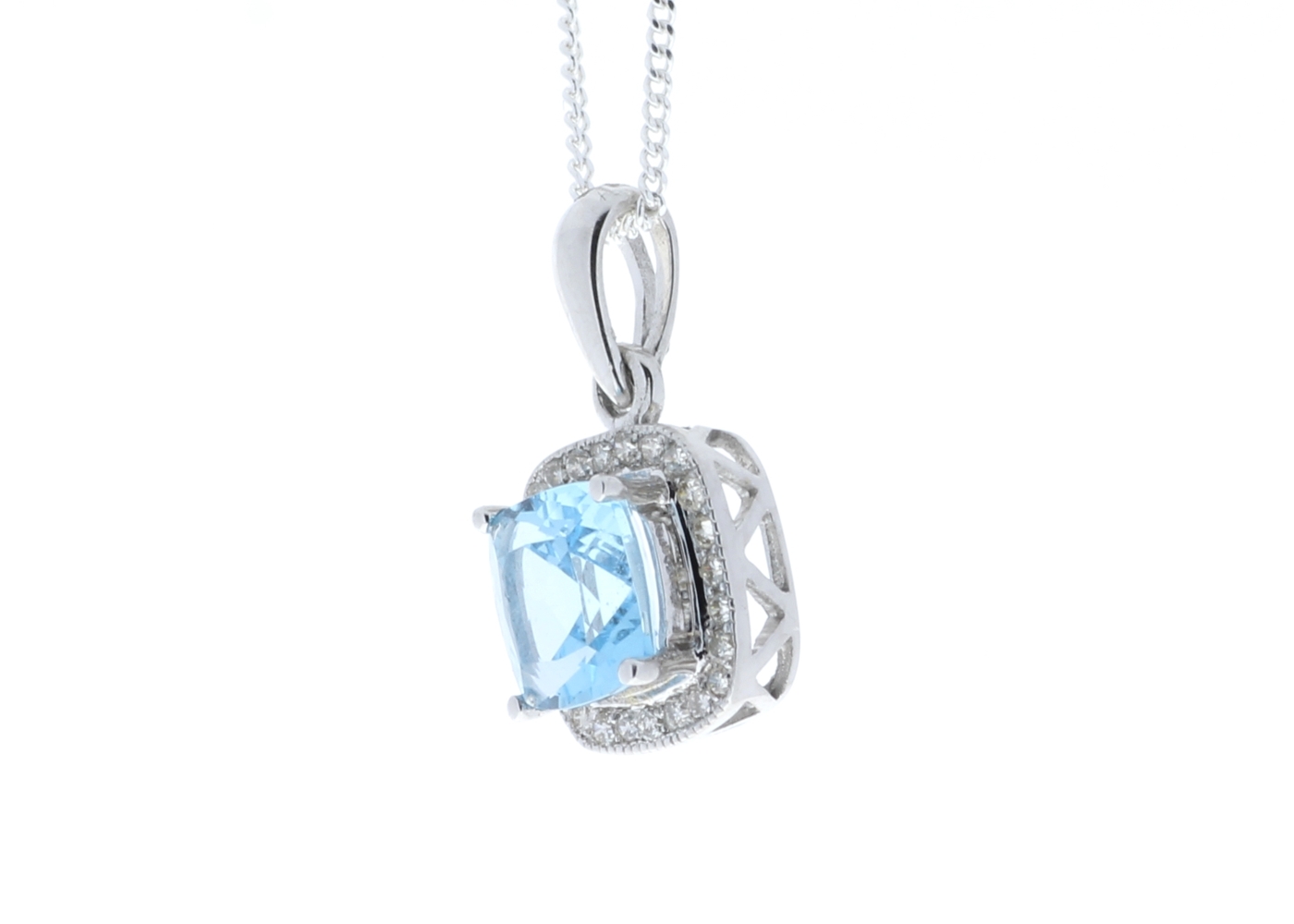 9ct White Gold Blue Topaz And Diamond Pendant 0.12 Carats - Image 4 of 4