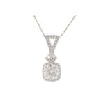 18ct White Gold Single Stone cushion Cut Diamond Pendant (0.51) 0.63 Carats