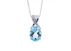 9ct White Gold Diamond And Blue Topaz Pendant 0.01 Carats