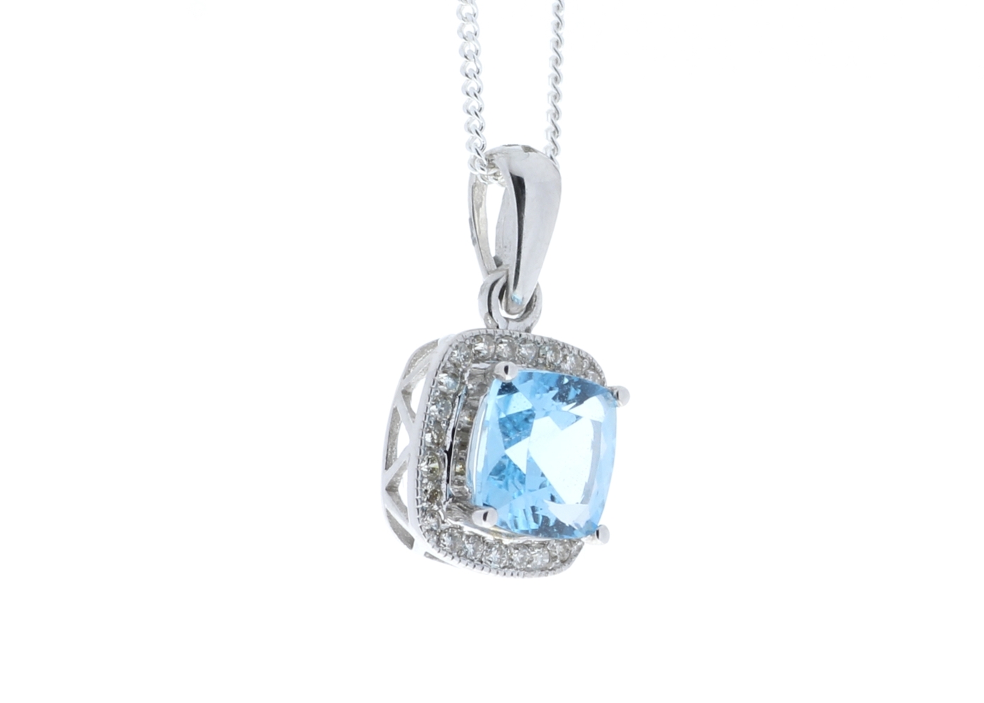 9ct White Gold Blue Topaz And Diamond Pendant 0.12 Carats - Image 2 of 4