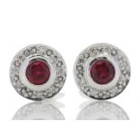 9ct White Gold Created Ruby Diamond Earring 0.16 Carats