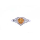 9ct White Gold Heart Shape Citrine Diamond Ring 0.20 Carats