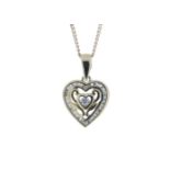 9ct Yellow Gold Heart Pendant Set With Diamonds With Centre Heart and Swirls 0.18 Carats