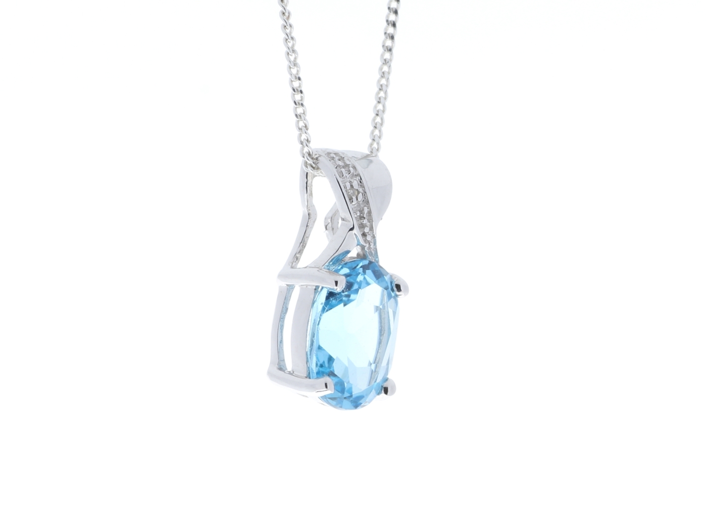 9ct White Gold Diamond And Blue Topaz Pendant 0.01 Carats - Image 2 of 5