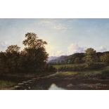 Original oil painting "River Crossing , Scottish Highland View, by British artist S J Vernon 1868