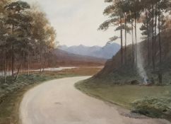 Alexander Fraser Jnr signed watercolour "Travelers at Kintail"