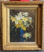 Agnes Cowieson Scottish 1880-1940 signed oil painting Daffodils and primroses