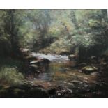Forrest Stream in Dappled Sun pastel by Scottish artist Robert Turnbull 20th C