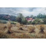 Hay stooks - Original Oil painting by Olive watson exhib R.A