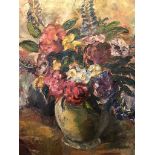 Large oil painting Lupins and Dahlias by Scottish artist Sir William McTaggart FRSE RA RSA