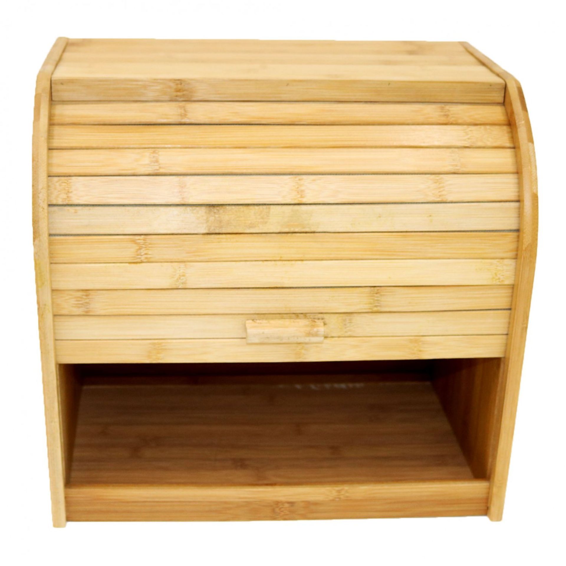 (LF9) Double Layer Roll Top Bamboo Wooden Bread Bin Kitchen Storage The wooden bread bin is ... - Image 2 of 2