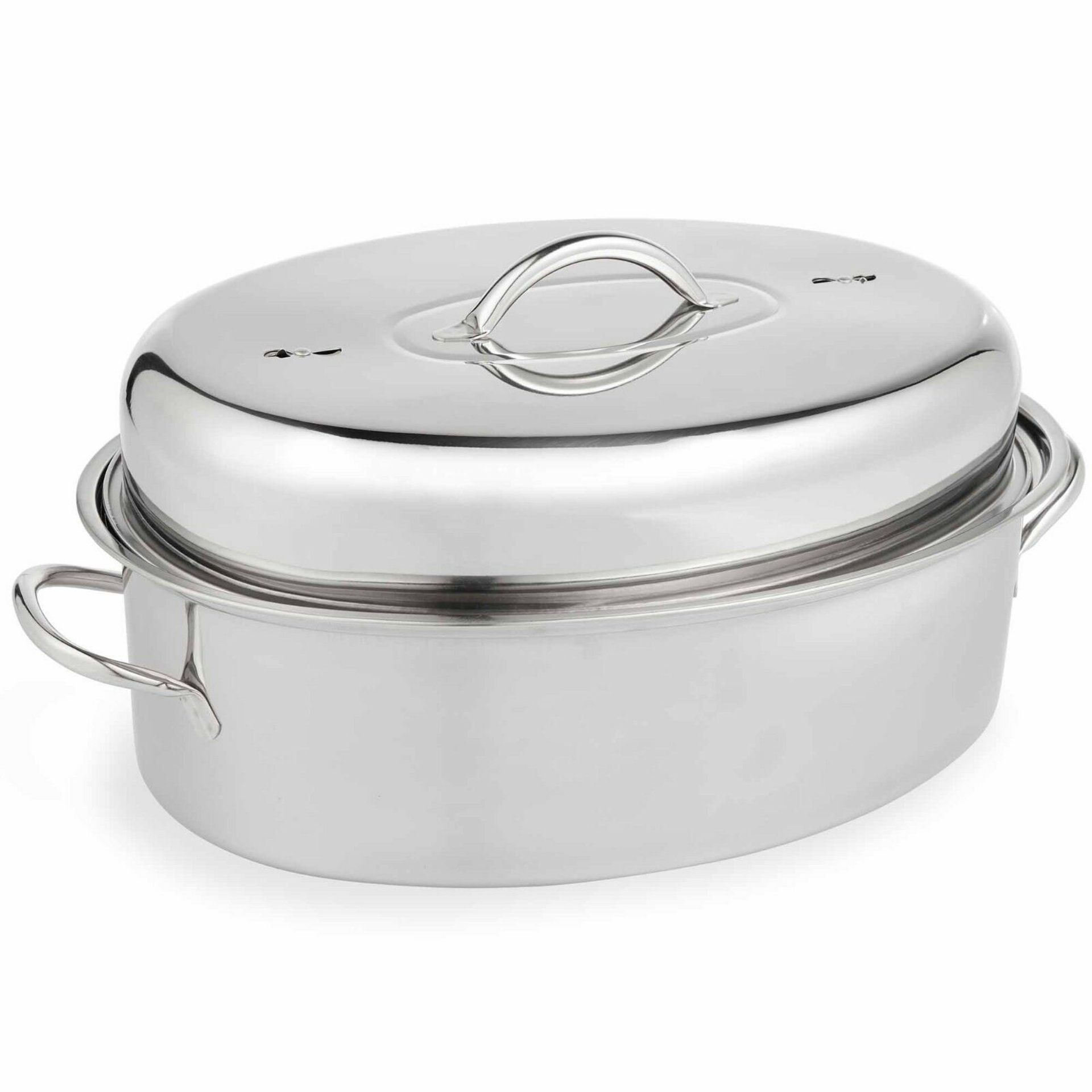 (TD12) 48cm Lidded Roaster Stainless Steel Chicken Turkey Roasting Tin Pan. ROASTER & RACK - pu... - Image 2 of 2