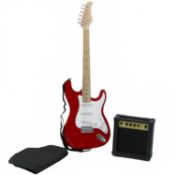 (LF122) ST 6 String Full Size Electric Guitar Set with 10W Amp Three Single-Coil Humbucker Pick...