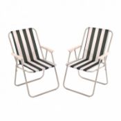 (LF65) 2x Stripey Camping Festival Party Folding Outdoor Chairs with Armrests Whether its t...