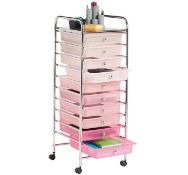 (OM99) Pink Ombre 10 Drawer Trolley Great for homes, offices, beauty salons and more! Each dr...