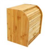 (LF279) Double Layer Roll Top Bamboo Wooden Bread Bin Kitchen Storage 100% Natural Bamboo Wip...