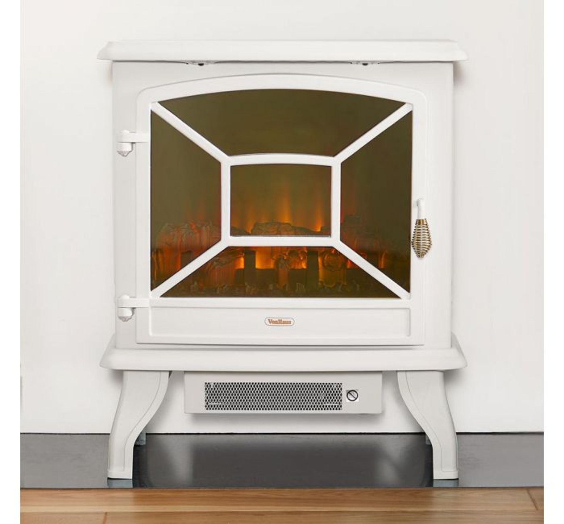 (D15) 1800W White Panoramic Stove Heater Three tempered glass panels offering a panoramic view... - Image 3 of 4