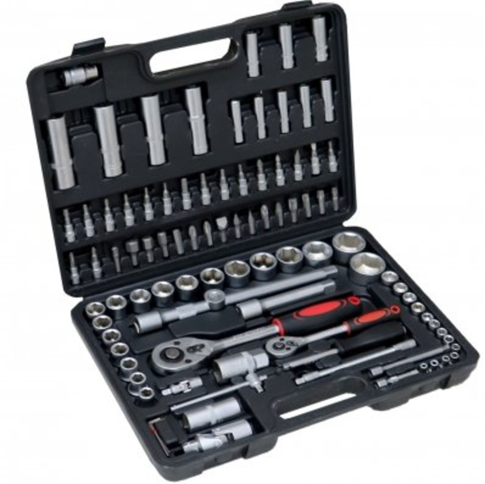 (LF216) 94pc 1/4" & 1/2" Socket Ratchet Screwdriver Bit Set with Case 13x ¼” Sockets: 4, ...