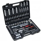 (LF59) 94pc 1/4" & 1/2" Socket Ratchet Screwdriver Bit Set with Case 13x ¼” Sockets: 4, 4...