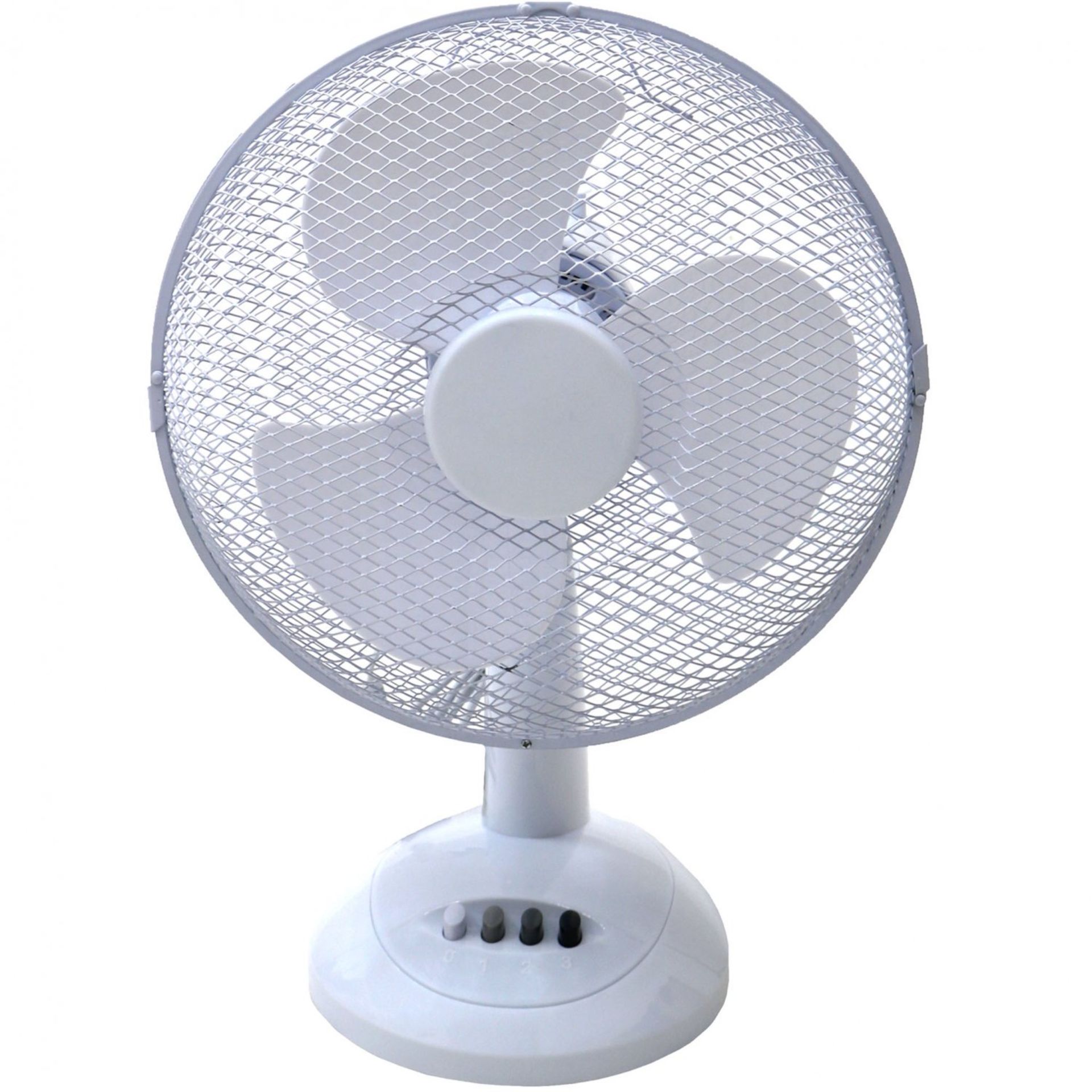 (LF262) 12" Oscillating White Desk Top Fan 3 Speed Push Button Speed Control Cable Length App...