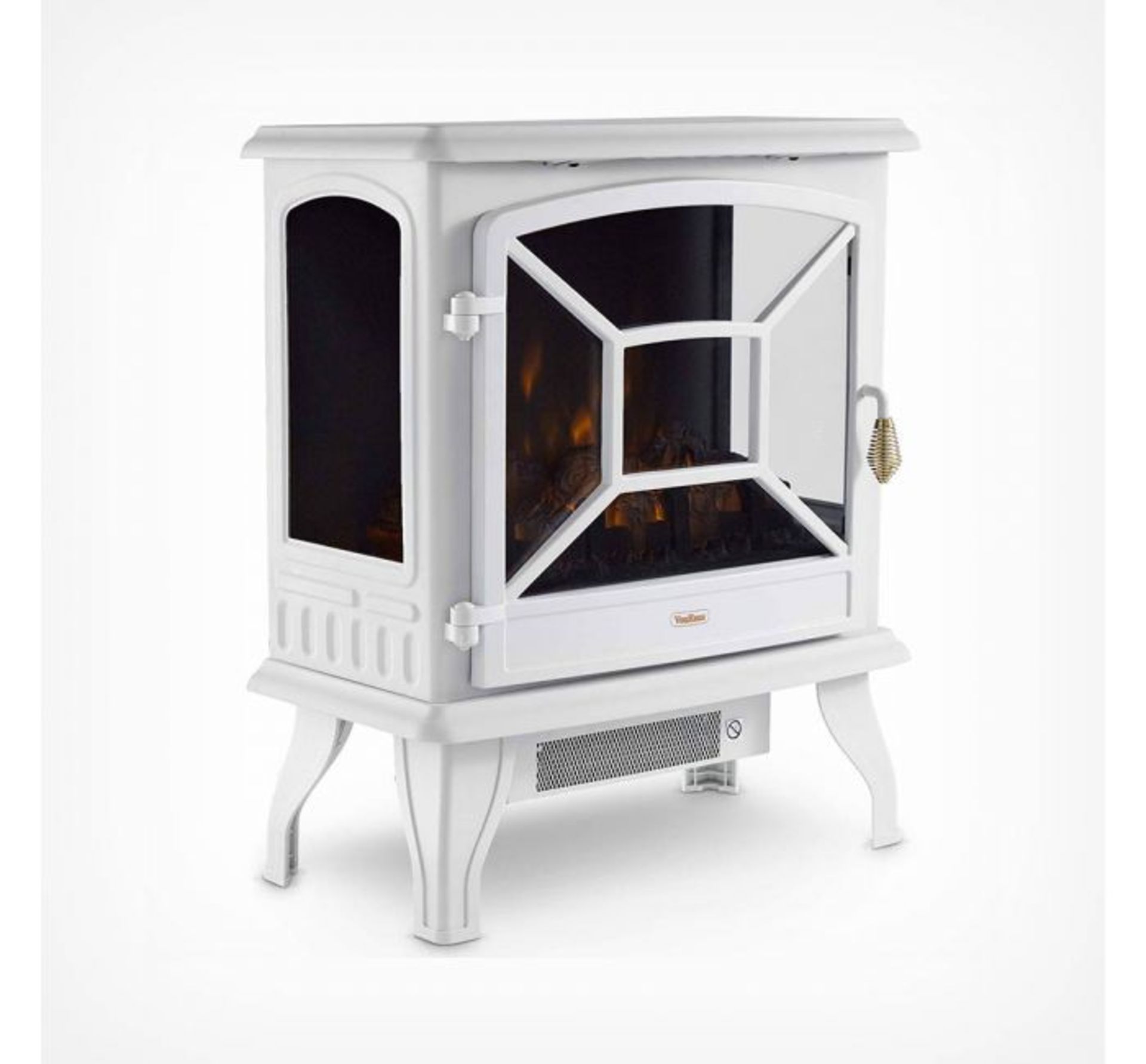 (D15) 1800W White Panoramic Stove Heater Three tempered glass panels offering a panoramic view... - Image 2 of 4