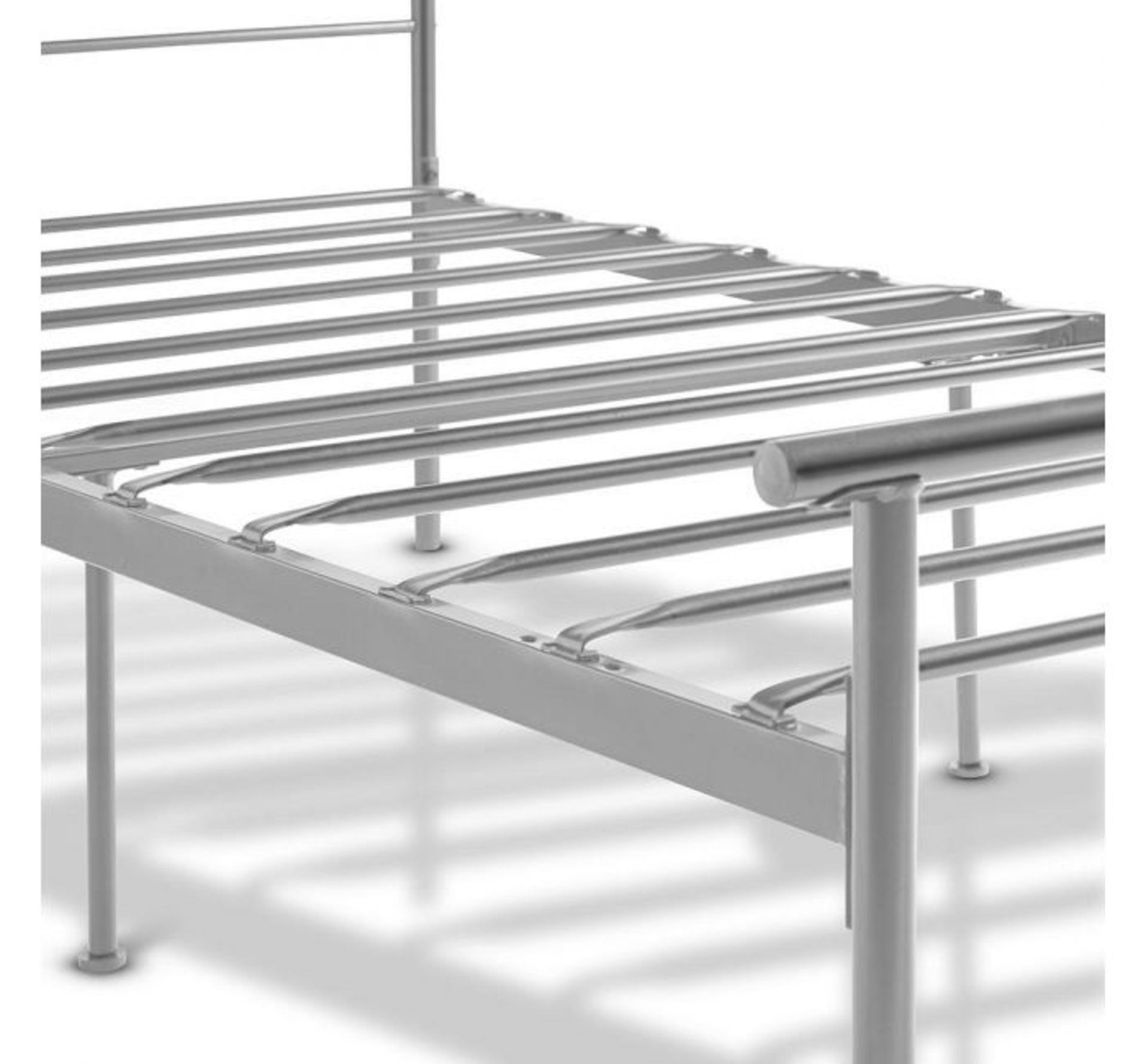(AP178) Silver Single Bed Made from durable powder coated metal tubing Features a high shine ... - Image 3 of 3