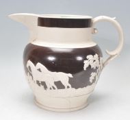 A large 19h century cameo ware brown and pearlware jug of bulbous form