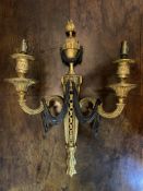 Edwardian gilt brass and bronze two arm wall light