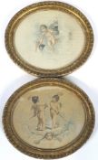 Two warring putti prints in original frames by bartolozzi