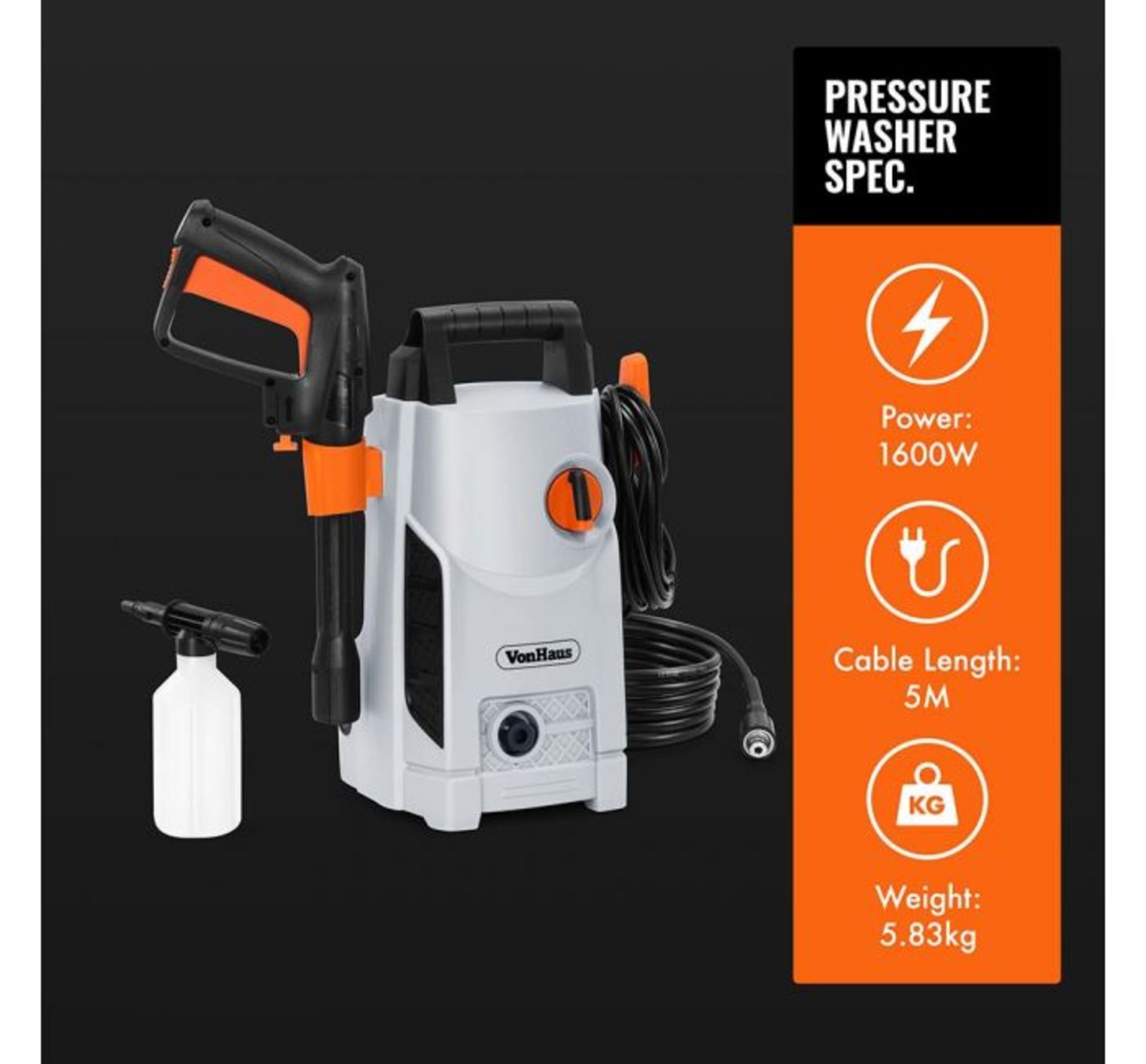 (WK3) 1600W Pressure Washer with Accessories Boasts a hefty pressure of 90bars and 330 litre... - Image 3 of 3