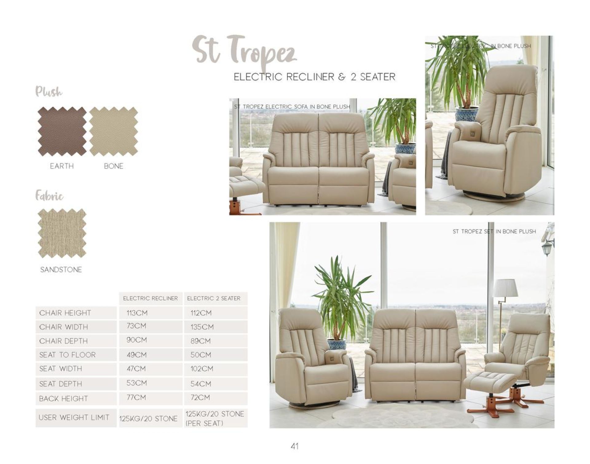 Brand New Boxed St Tropez Electric Reclining 2 Seater Sofa In Bone Colour