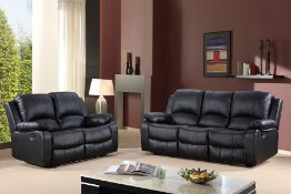 Brand New Boxed 3 Seater Plus 2 Seater Supreme Black Leather Reclining Sofas
