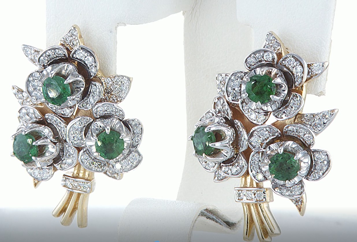 14 kt. Yellow gold - Earrings - 3.10 ct Emerald - Diamonds - Image 4 of 6