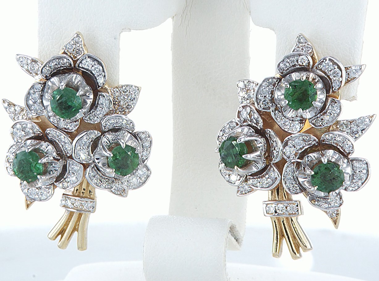 14 kt. Yellow gold - Earrings - 3.10 ct Emerald - Diamonds - Image 5 of 6