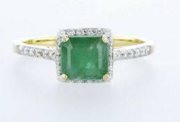 14 kt. White gold - Ring - 1.44 ct Emerald - Diamonds