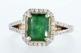 14 kt. White gold, Yellow gold - Ring - 2.01 ct Emerald - Diamonds