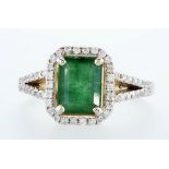 14 kt. White gold, Yellow gold - Ring - 2.01 ct Emerald - Diamonds