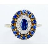 14 kt. White &Yellow gold - Ring - 1.25 ct Sapphire - Diamonds